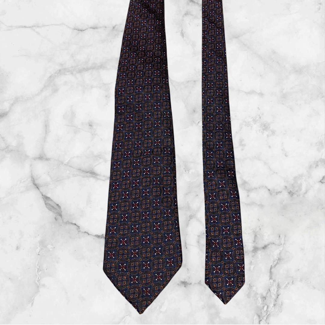 GABRIELE PASINI Navy Silk Tie Small Pattern 7.5cm Made in Italy