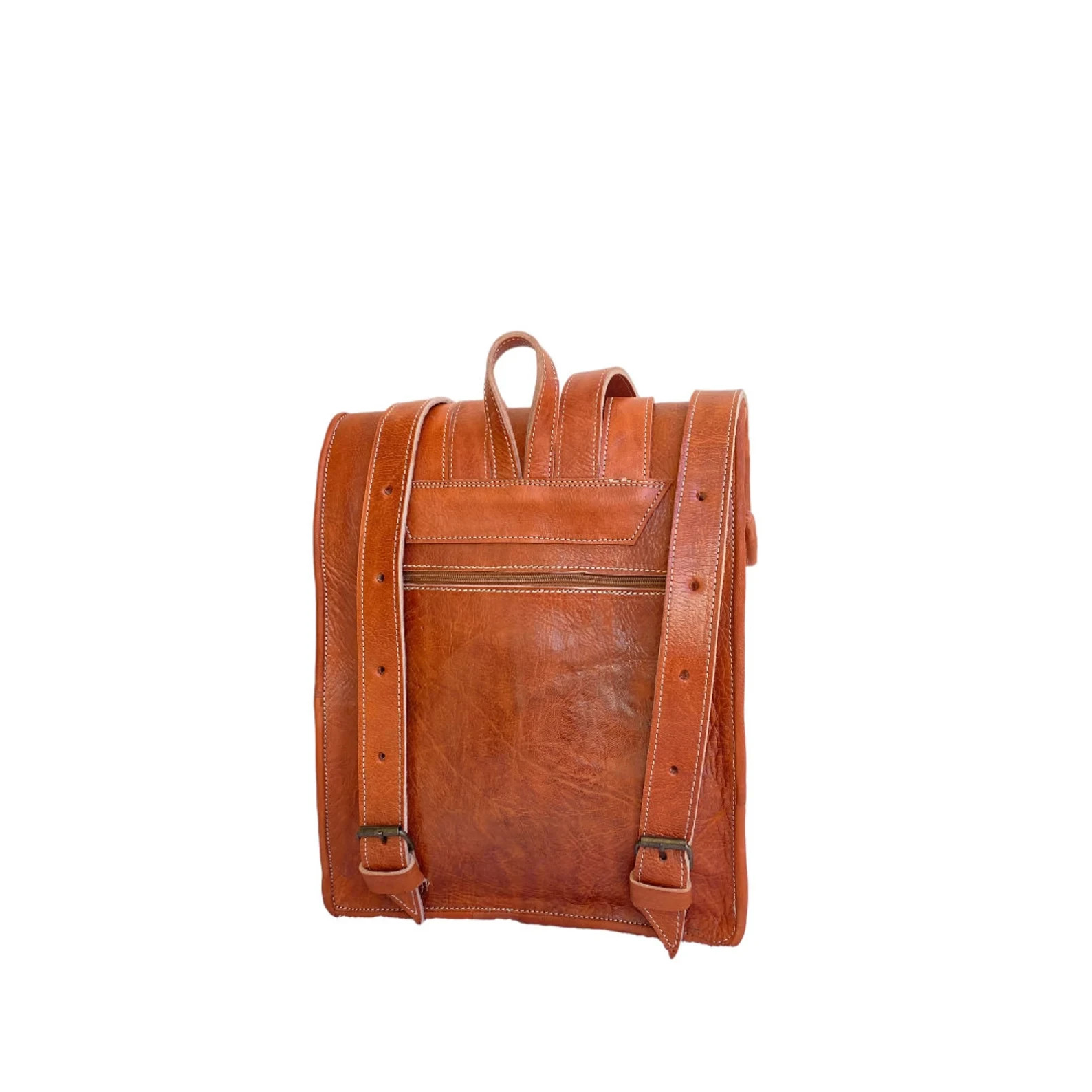 Handcrafted Genuine Leather Roll Top Bag – Cognac | 55cm | 100% Handmade