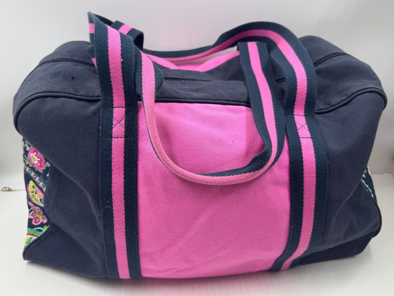 Vera Bradley Weekender Handbag Blue Pink Duffle Shoulder Bag
