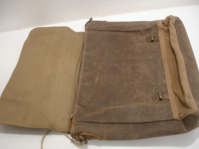 Manificent Laptop Messenger Bag Brown Leather Canvas Shoulder Strap Briefcase