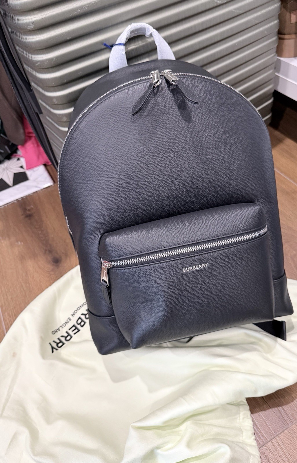 New Burberry Jeff Leather Black Color Backpack Men‘s 12×7.5×16.5 inch