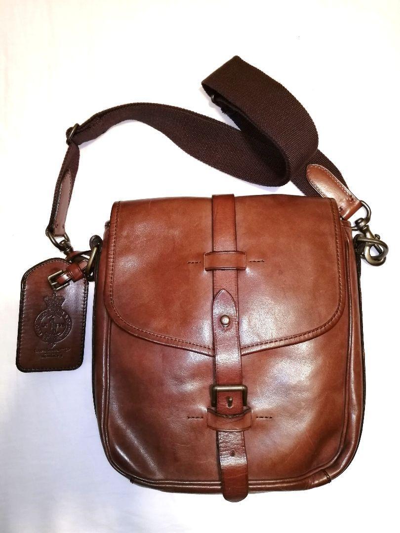 POLO RALPH LAUREN Leather Shoulder Bag Brown PONY Charm Men’s From Japan USED