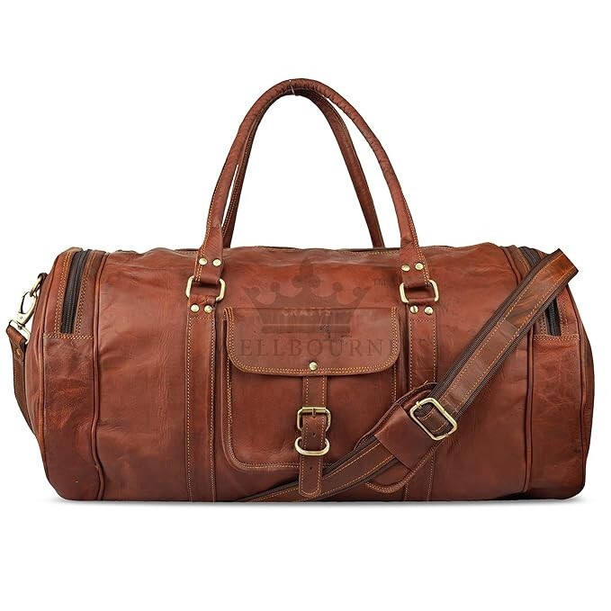 Men’s Hand Hold genuine goat leather duffel travel gym weekend overnight bag