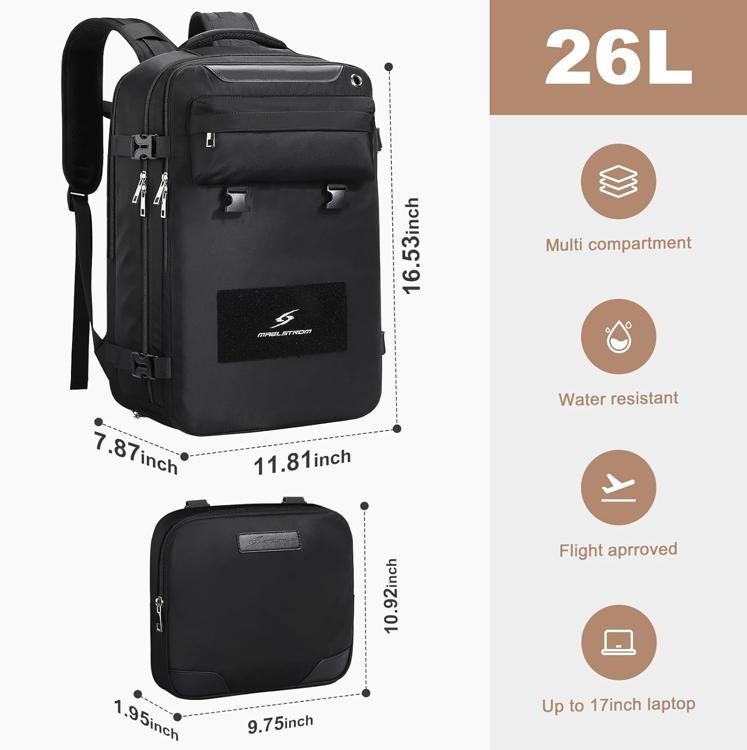 Maelstrom Travel Backpack, 2 in 1 Crossbody Bag Fits 17.3 In Laptop, 26L Work Ba