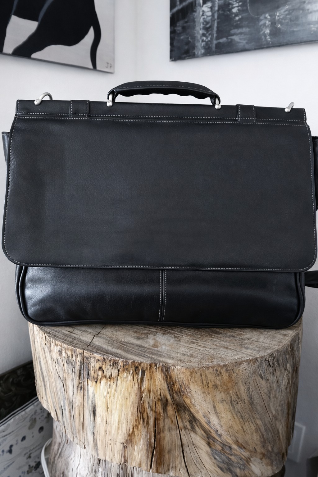 CLASSIC Black LEATHER ATTACHE Office Work BRIEFCASE Executive Lawyer MESSENGER