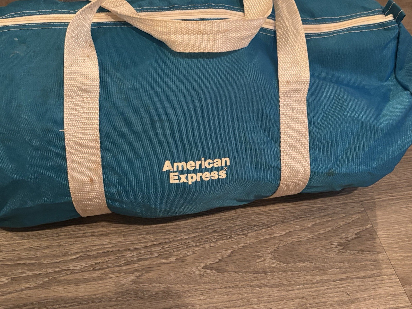 Vintage 80s American Express Duffle Bag Blue Nylon Travel Bank Credit Card