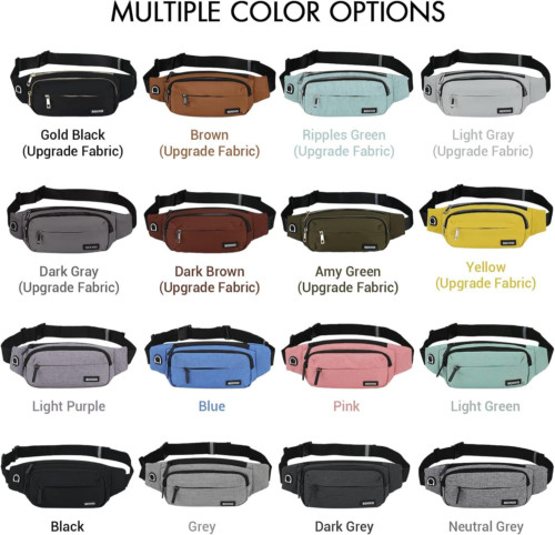 SINNO Large Crossbody Fanny Pack for Women Men Belt Black(4 Zipper Pockets)