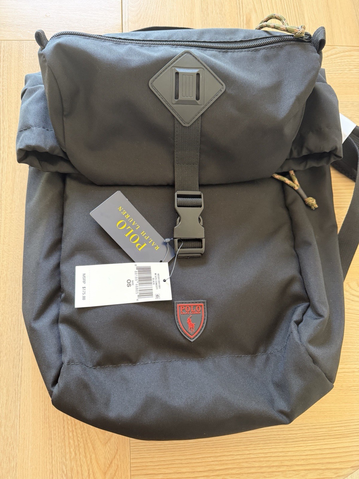NEW Polo Ralph Lauren Mens Backpack Flap Top Black $175 Msrp