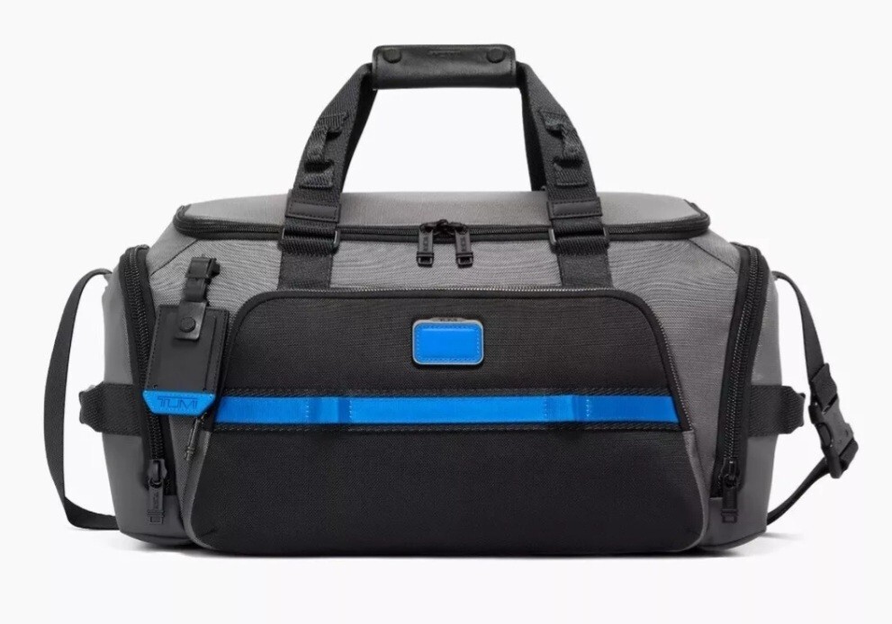 New $625 Tumi Alpha Bravo Mason Gray/Blue Ballistic Nylon Unisex Large Duffel