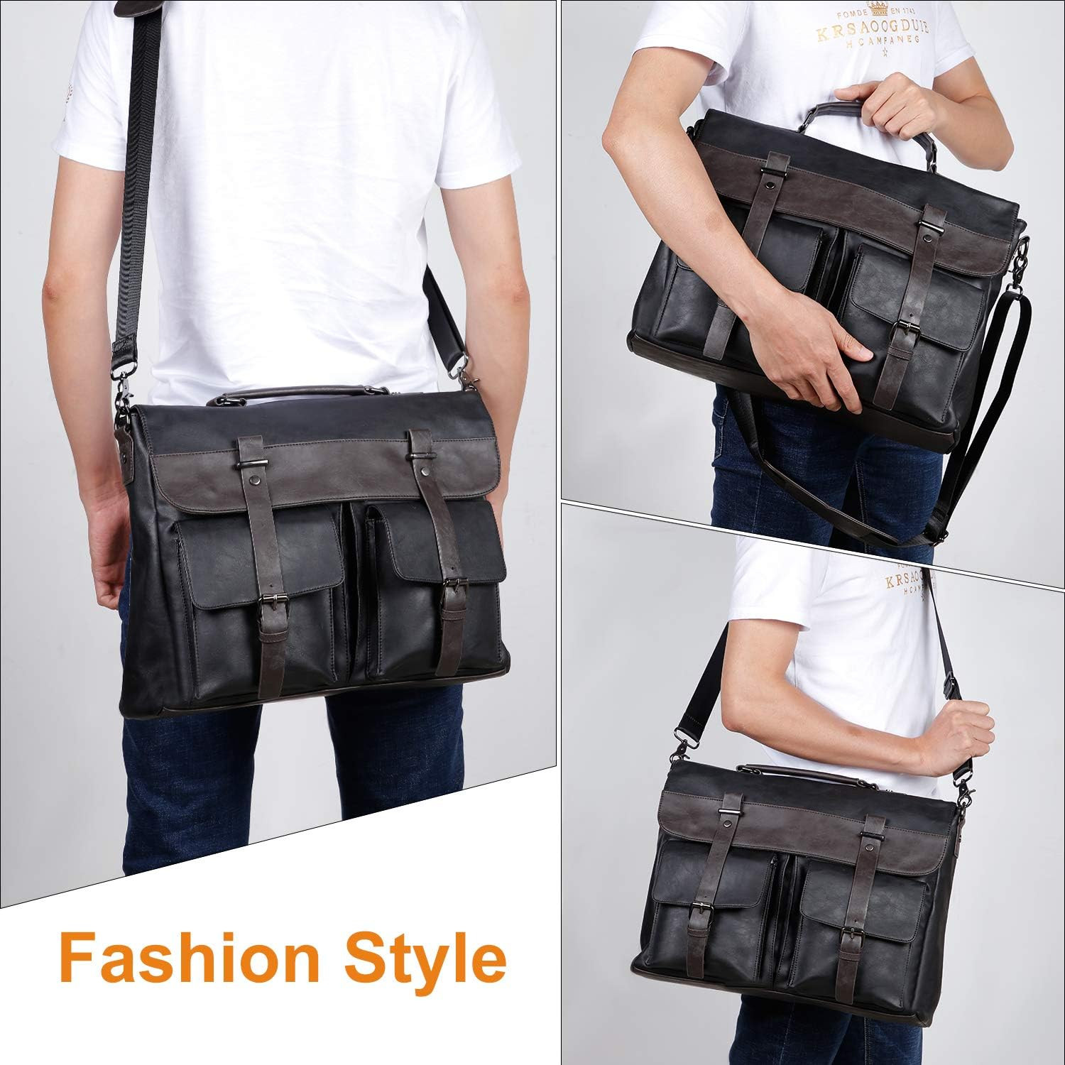 Leather Messenger Bag for Men, 15.6 Inch Vintage Laptop Bag Briefcase Satchel