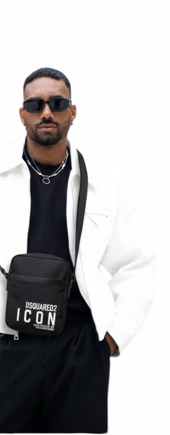 $602Dsquared2 Man Black polyamide – Cow Leather Be Icon Crossbody Shoulder Bag