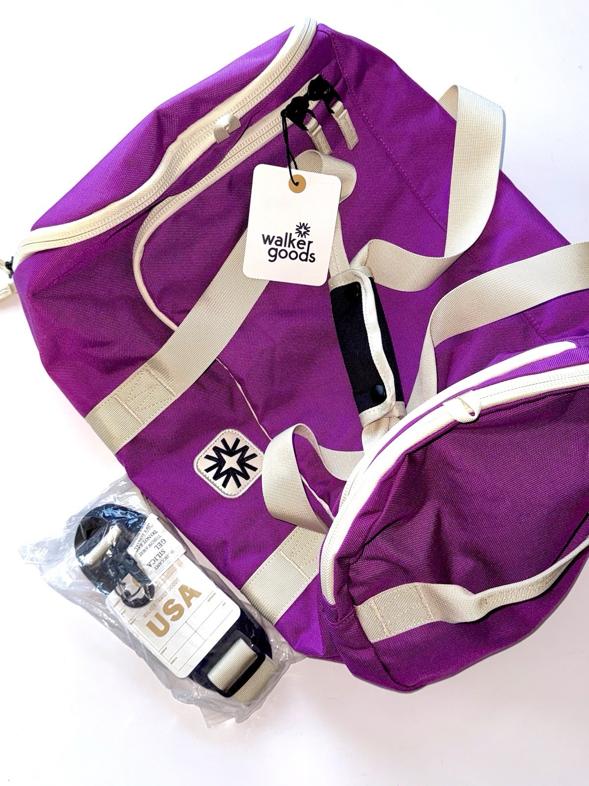 NWT Walker Family Goods Ultraviolet Purple States Duffel Bag + Shoulder Strap