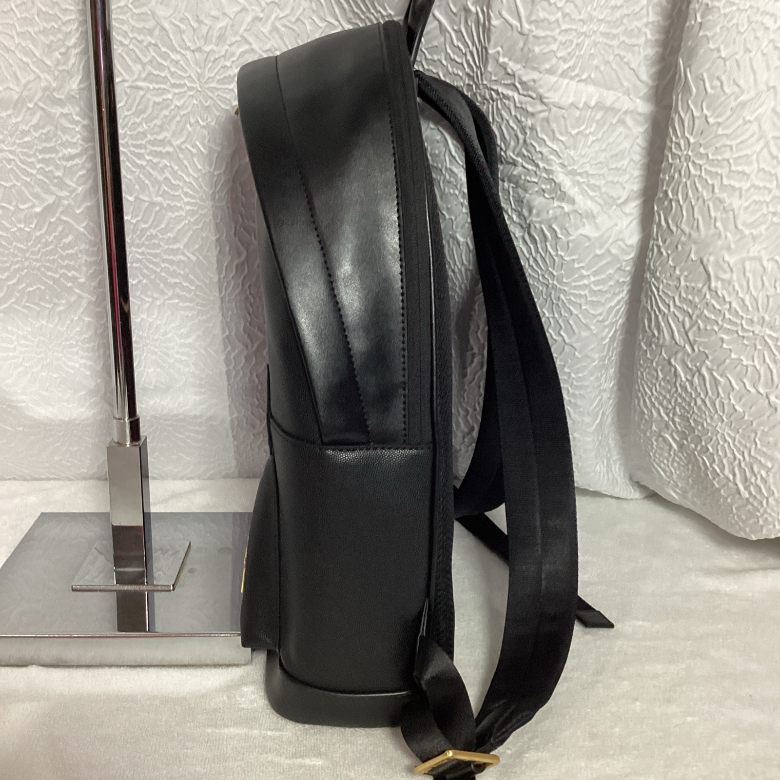 Michael Kors Hudson Commuter Logo Stripe Black Leather Unisex Backpack Bag *READ