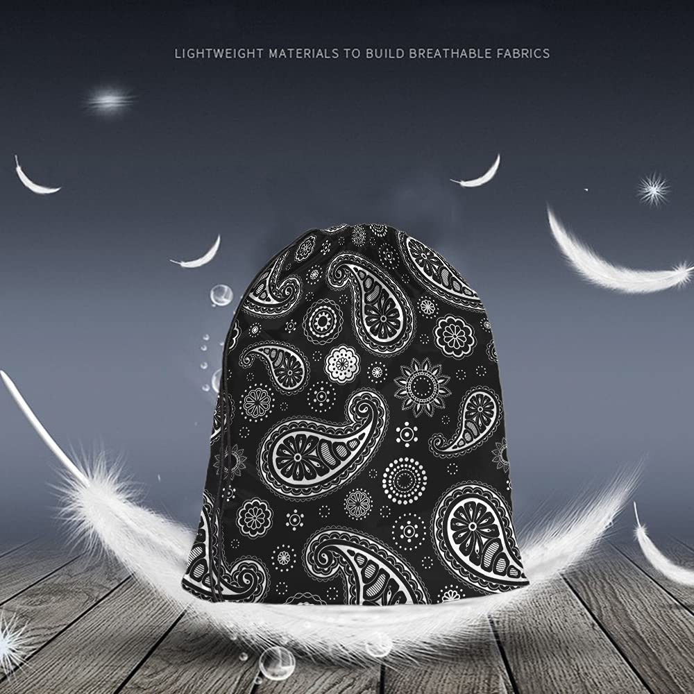 Paisley Pattern Drawstring Bag Black White Floral Ethnic Art Sport Gym Sack