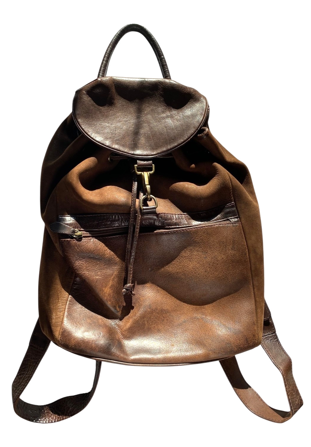 Unisex Leather Backpack Rugged Unisex Brown Vtg Classic Timeless Drawstring