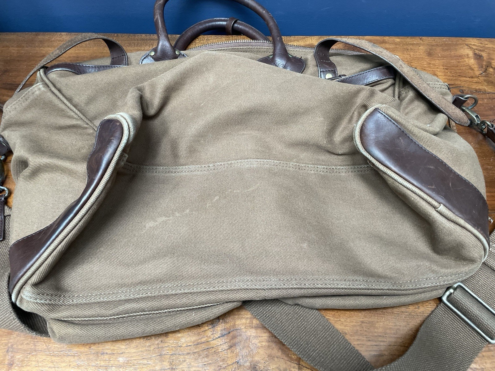J Crew Leather Canvas Twill Weekender Duffel Travel Bag