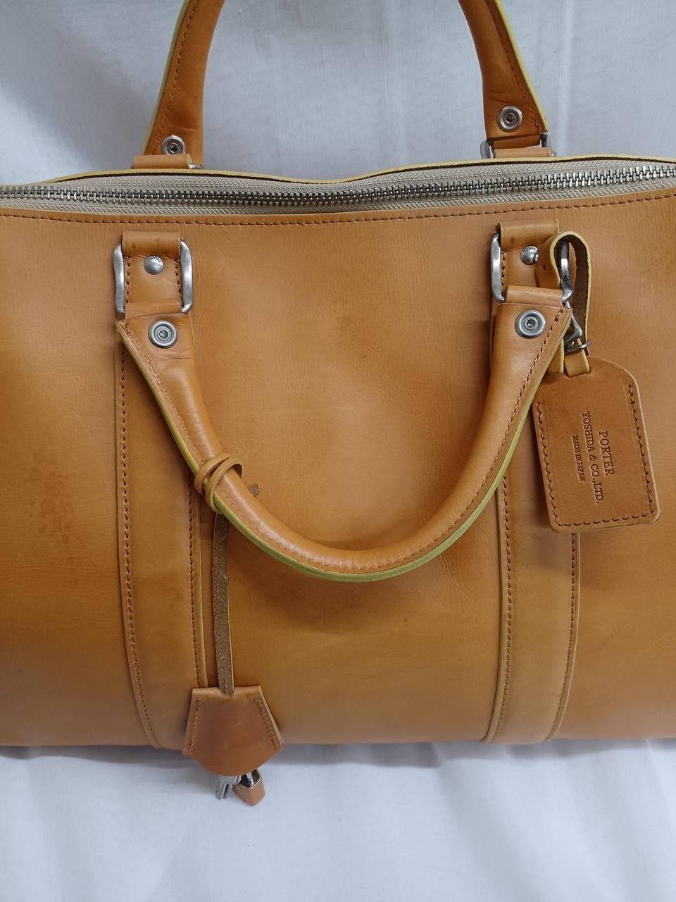 PORTER TAND Boston bag Camel Brown Leather Men Duffle bag Large capacity