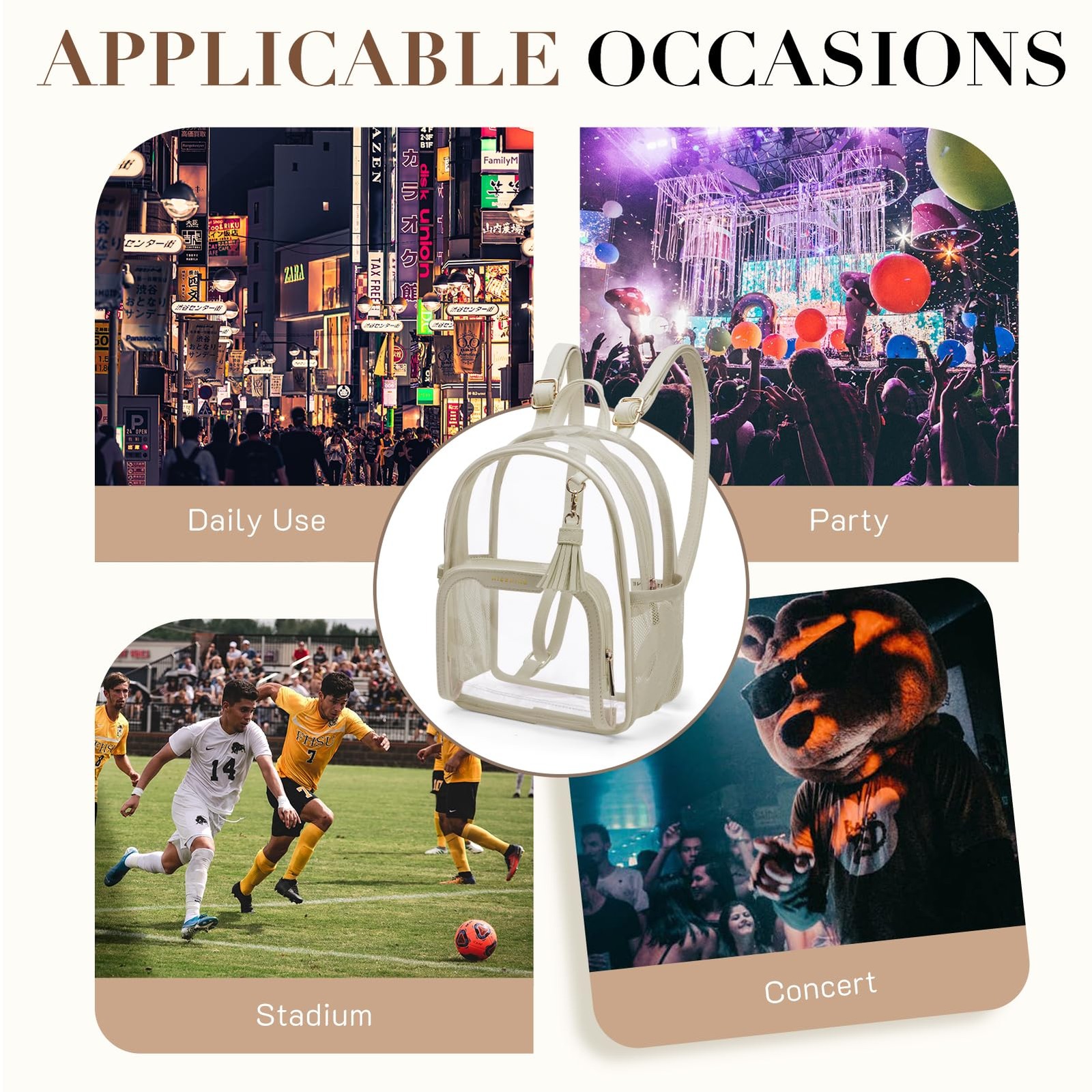 Small Clear Backpack Stadium Approved, Thick PVC Mini Clear Bag with Leather …