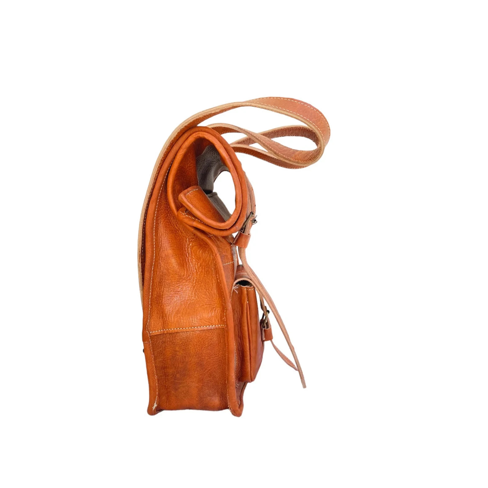 Handcrafted Genuine Leather Roll Top Bag – Cognac | 55cm | 100% Handmade
