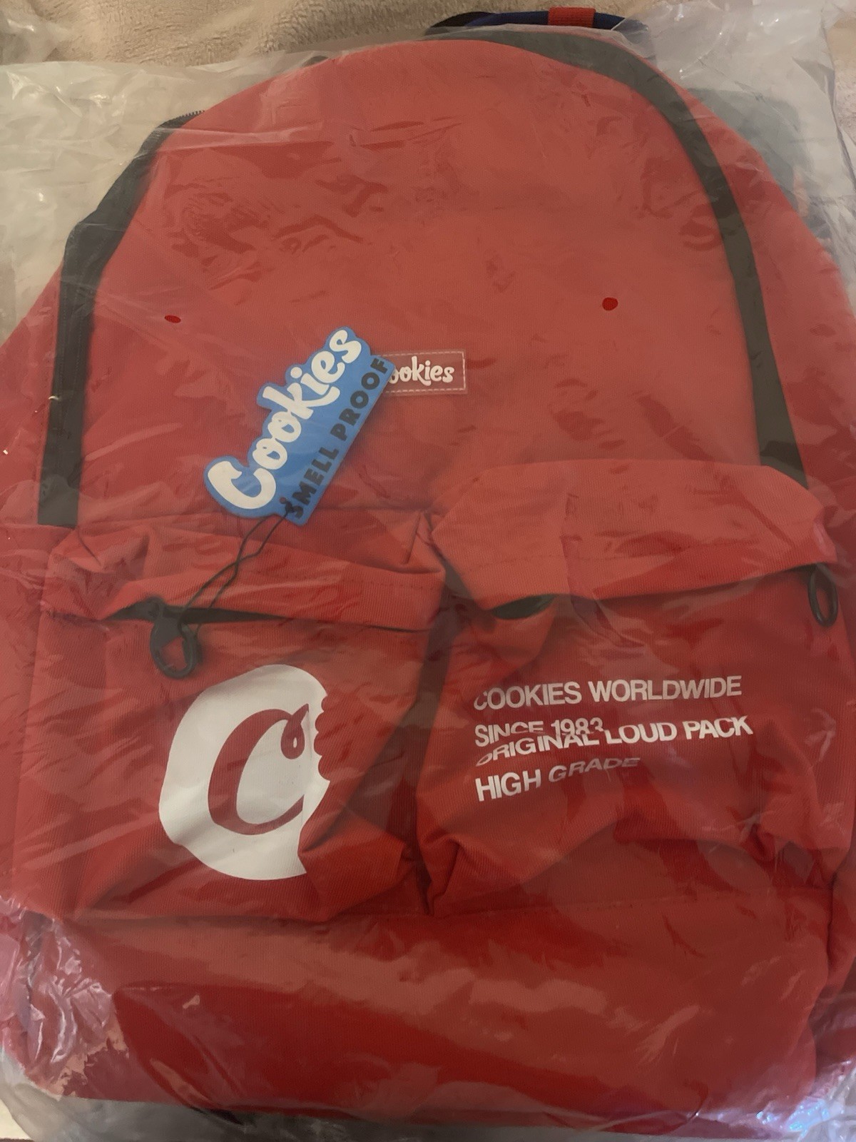 Cookies Smell Proof Red Backpack, Zip Closure, Outer Pockets, Unisex
