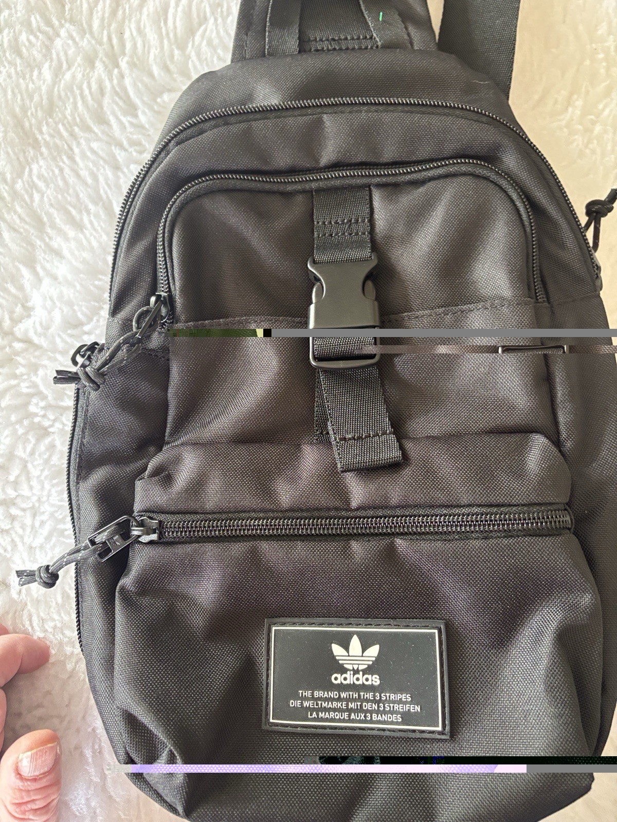 adidas Black Small Sling Crossbody Bag Adjustable Strap Zip Buckle Pockets