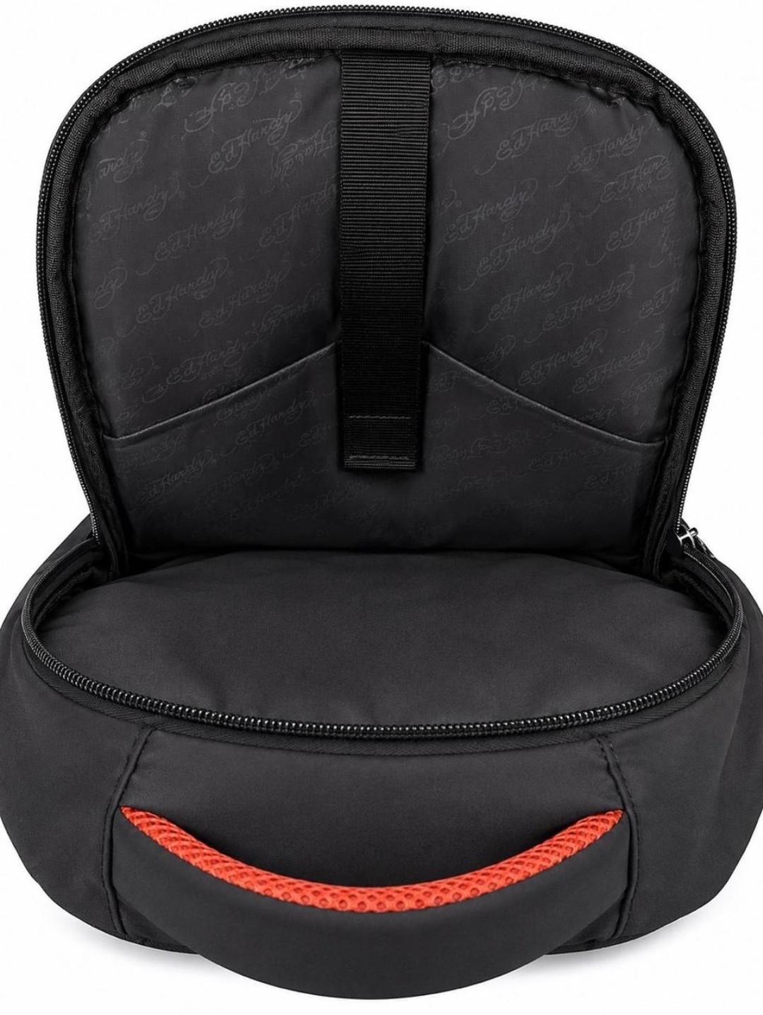 ED HARDY BLACK & ORANGE GRAPHIC ROARING TIGER EMBROIDERED LOGO BACKPACK NWT