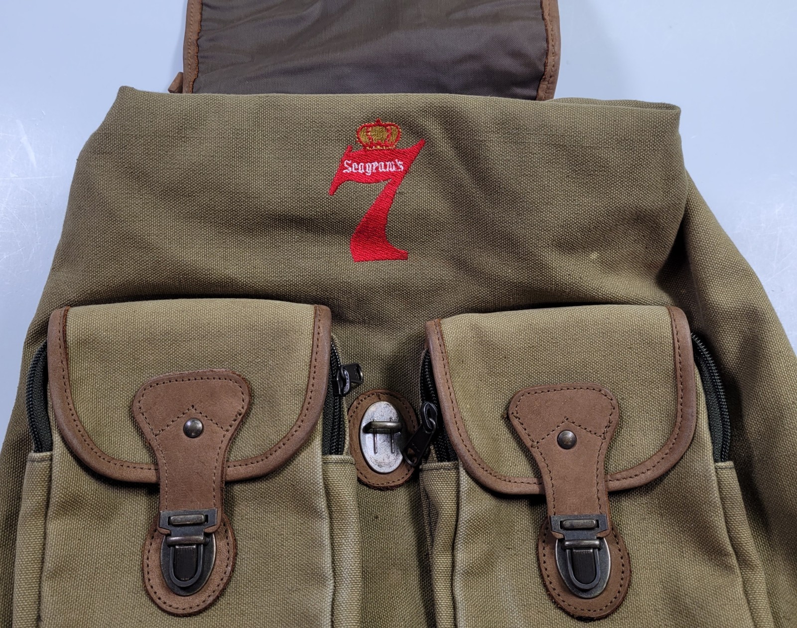 Vintage High Sierra Seagrams Backpack Brown Canvas Leather Hiking Work Travel