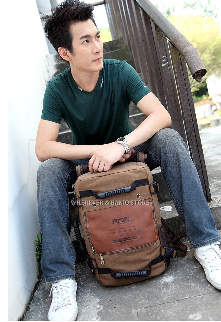 KUAKKO Men Canvas Laptop Backpack Outdoor Sport Shoulder Travel bag Tactical 45L