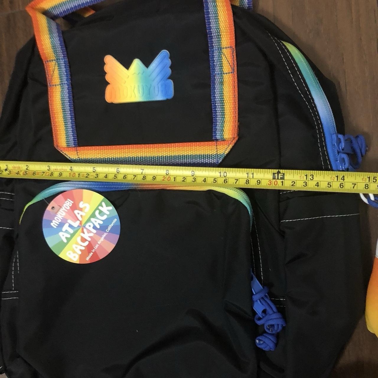 Mokuyobi Atlas Backpack Black Rainbow Trim, Zip Closure, Adjustable Straps