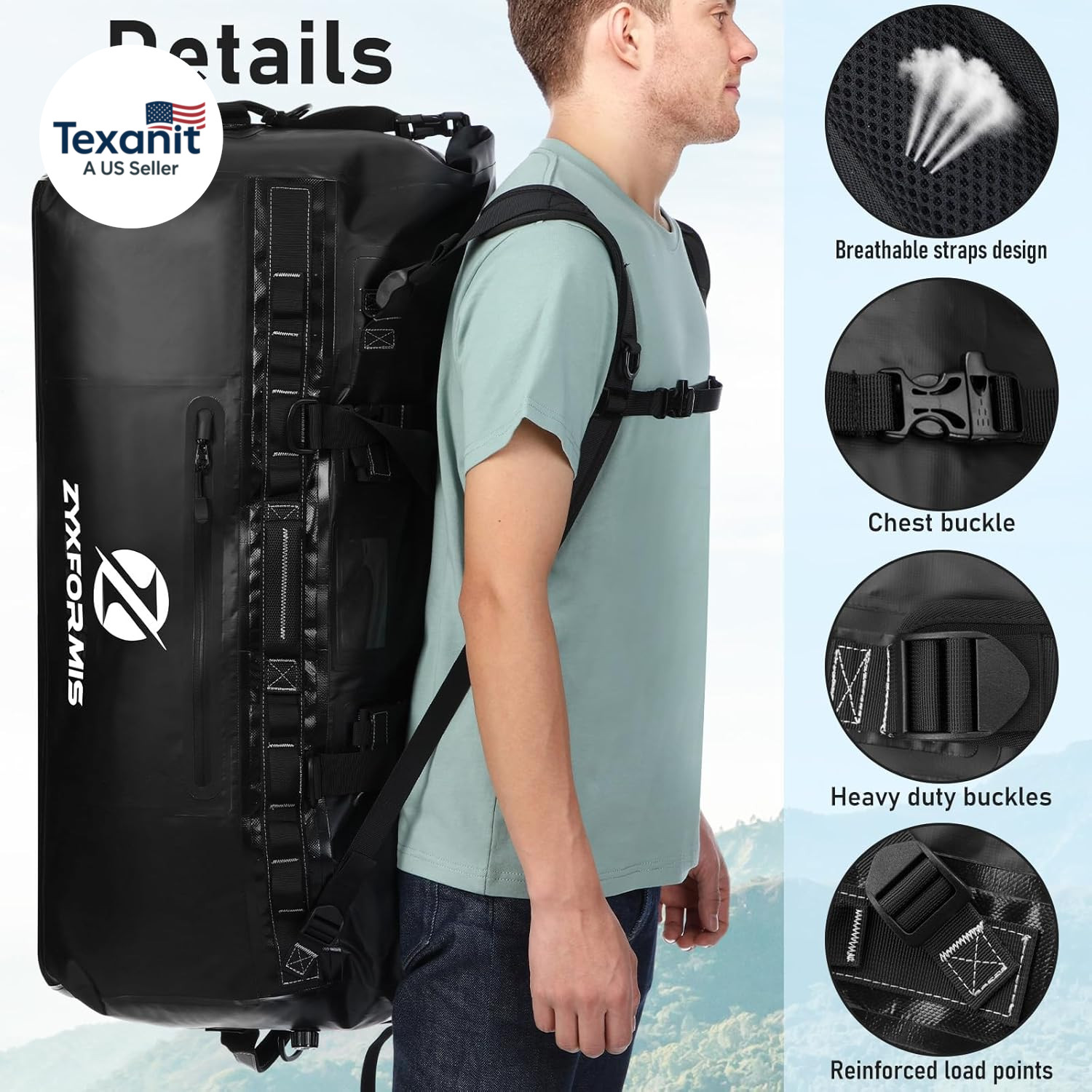 Waterproof Duffle Bag, Large Marine Dry Bags, Heavy Duty Adventure Travel Bag fo