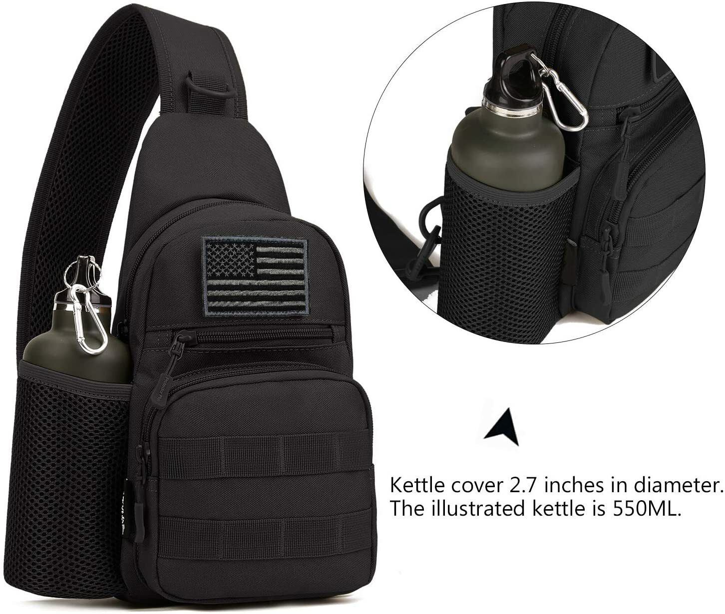 Tactical Sling Chest Pack Military Molle Backpack with Water Bottle Holder Pouch