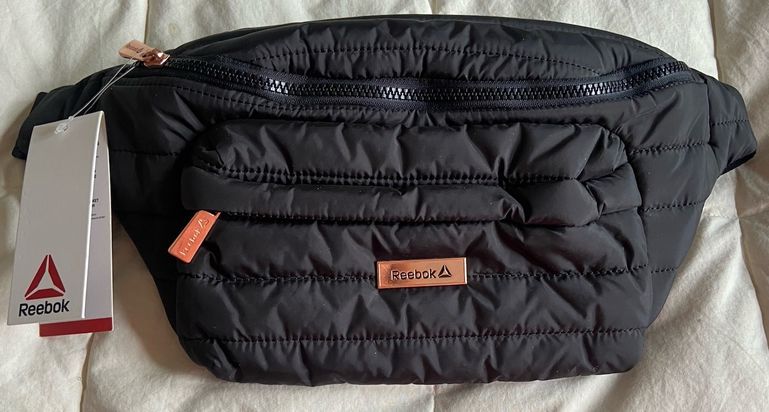 NWT Reebok Rylan Black/Copper Adjustable Adult Quilted Fanny Pack Waist Bag
