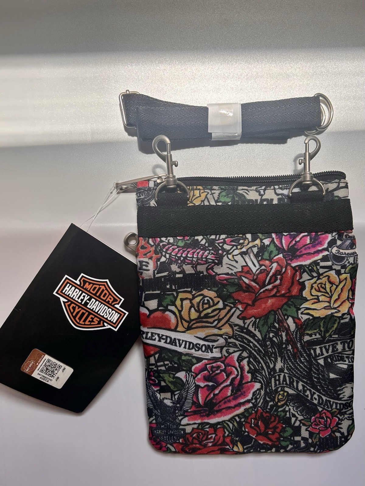 New Harley-Davidson Tattoo Skull Crossbody Sling Bag Zip Adjustable Strap Small