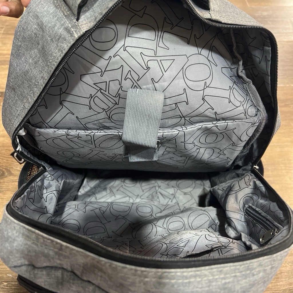 Gray/Black Backpack Travel Casual Zip Buckle Snap Closures with Inner Pockets