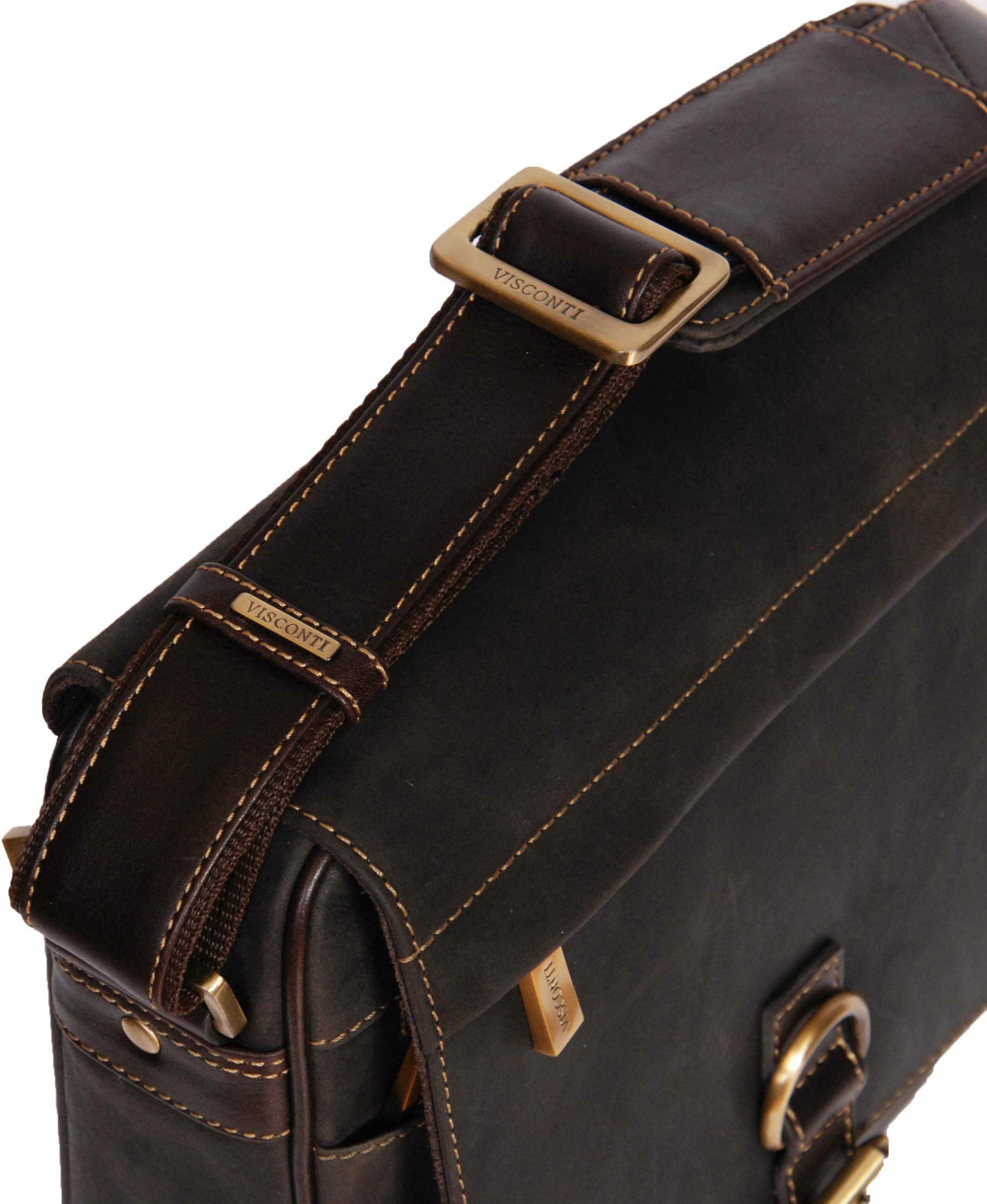 Vintage Real Leather Shoulder Cross Body Organiser Work iPad Tablet Bag Brown