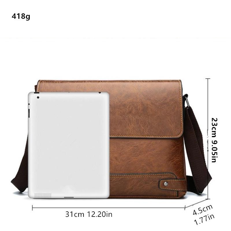 Men’s Solid Color Retro Pu Leather Shoulder Bag, Casual Business Messenger Bag