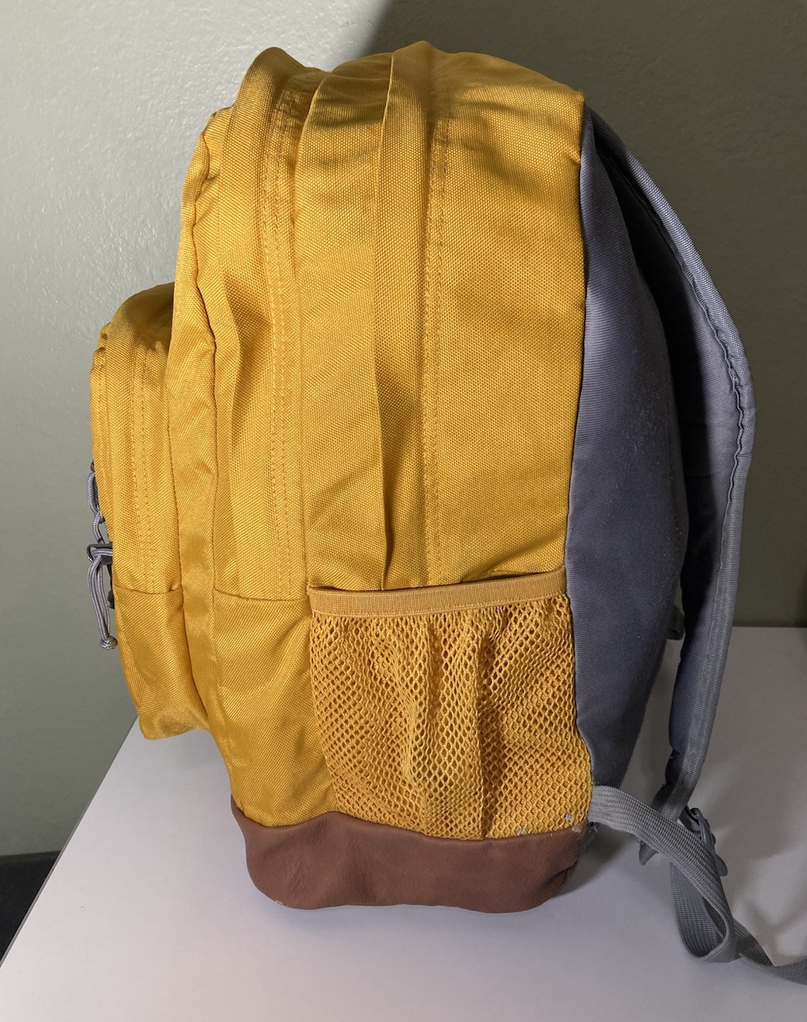 Trans JanSport Backpack Mustard Yellow Cool Student with Leather Bottom