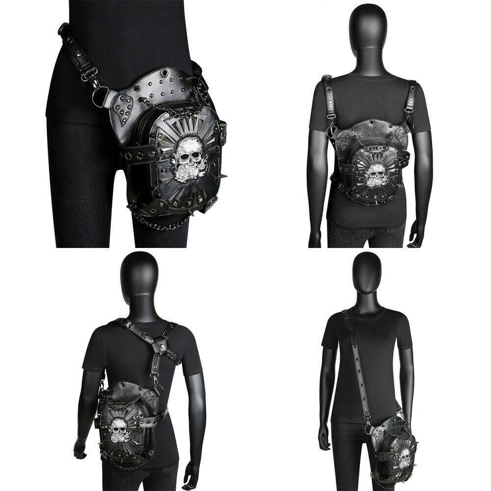 Crossbody Shoulder Leg Waist Bag Leather Vintage Gothic Steam Punk Unisex Skull