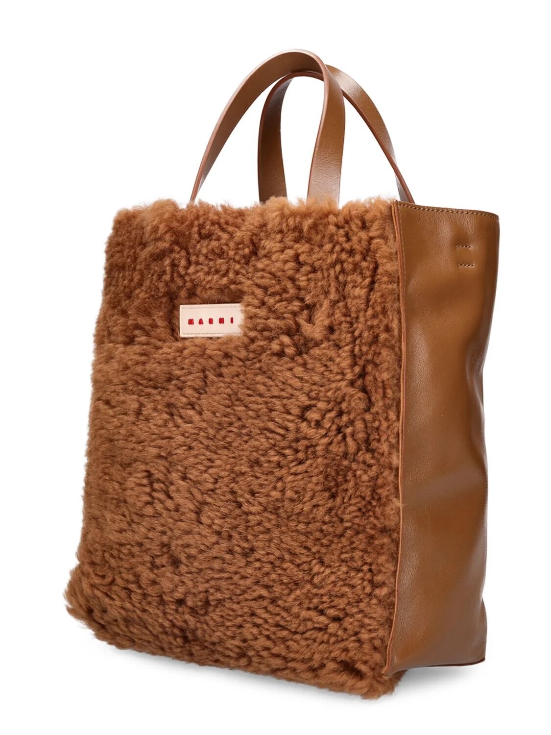 (NO CUSTOMS TAX) MARNI Museo Small brown shearling & soft leather shoulder bag