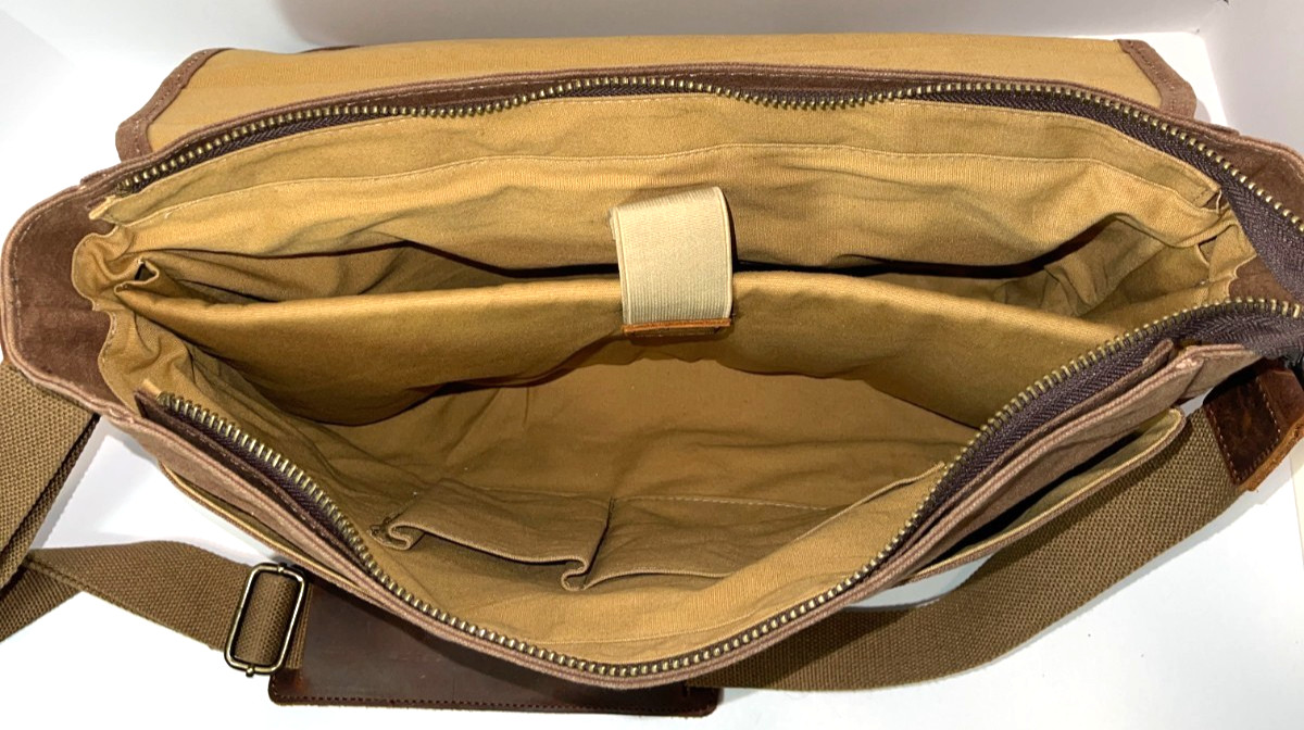 Newhey Messenger Laptop Bag Leather Accents Waxed Canvas Laptop Brown 15.5 Inch