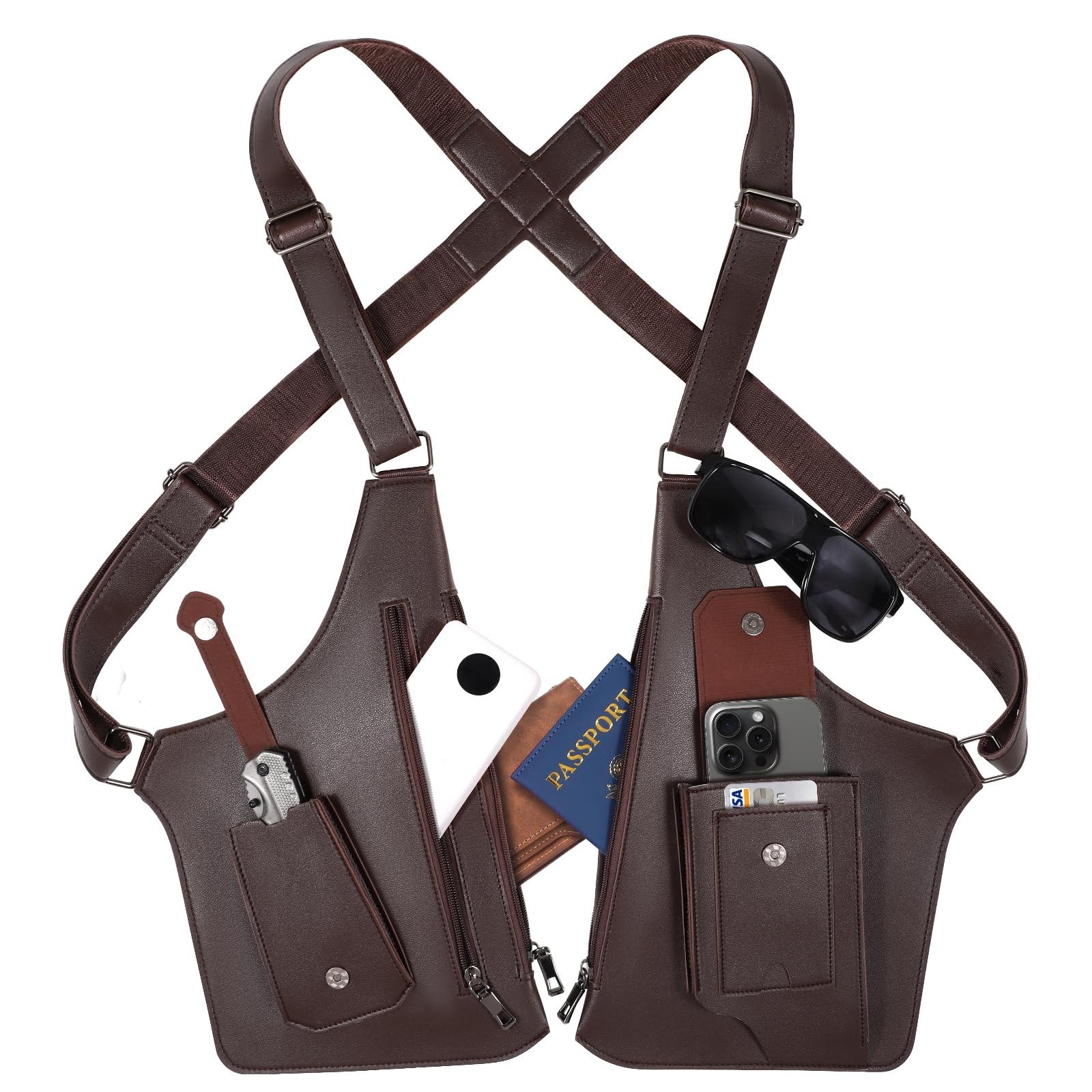 Large Double Shoulder Armpit Bag for Men 2026 Upgraded Large, Brown