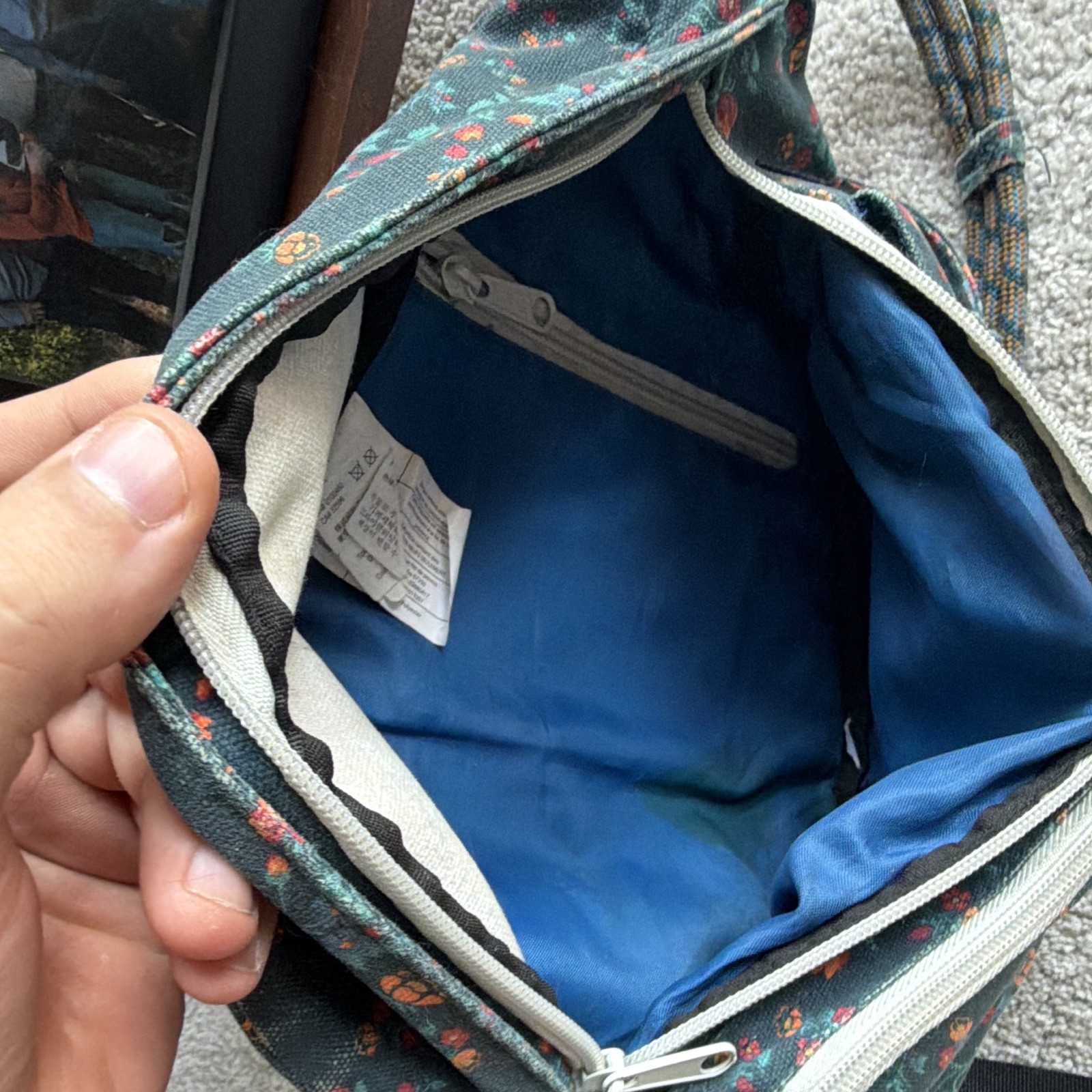 KAVU Floral Green/Multicolor Crossbody Sling Bag Zip, Adjustable Strap, Med