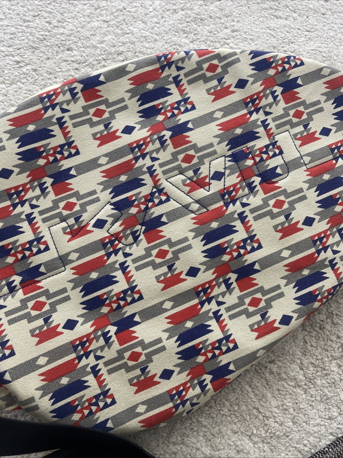 KAVU Sling Backpack Tribal Print Cotton Rope Strap Blue Red White
