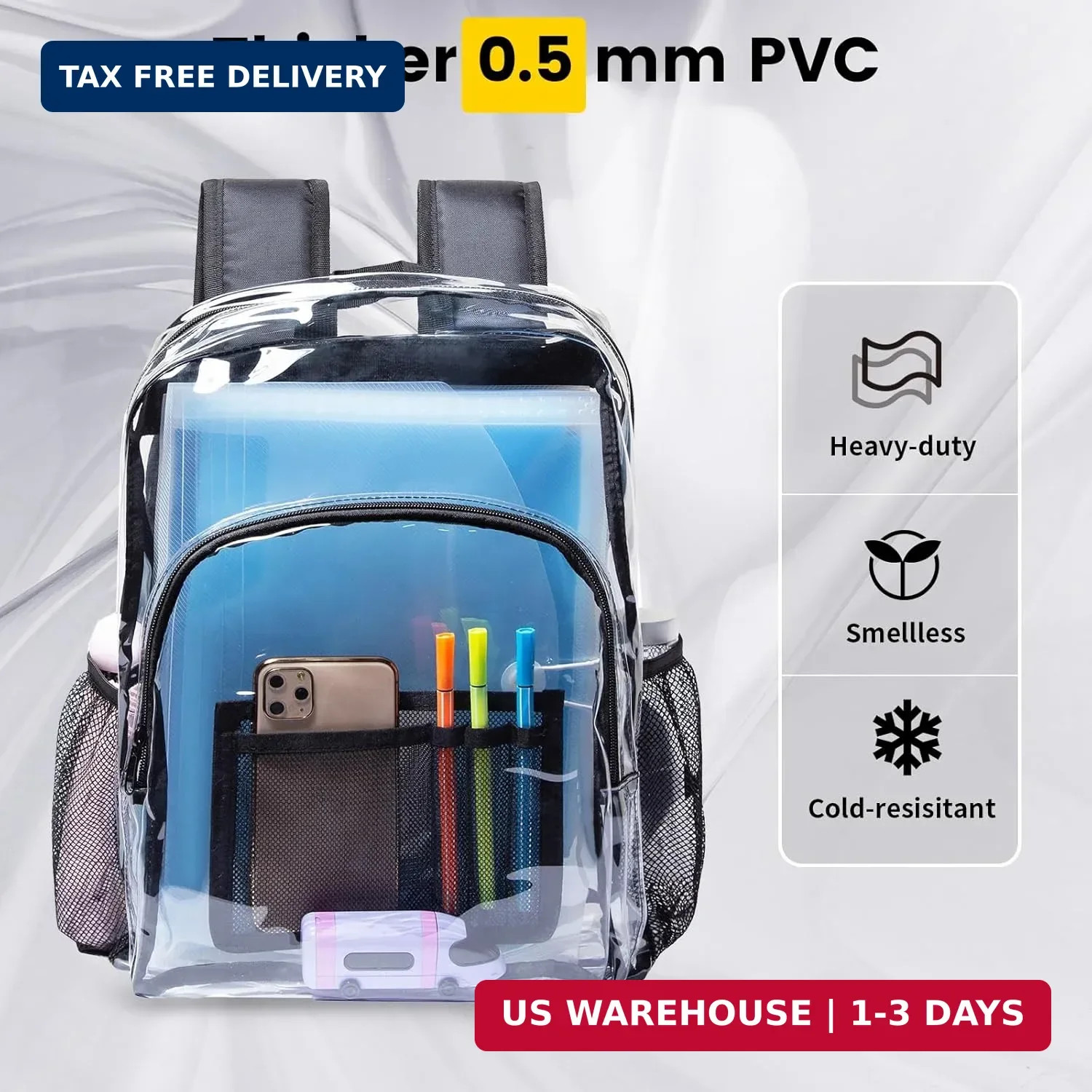 Vorspack Clear Backpack Heavy Duty PVC Transparent Backpack with Reinforced Stra