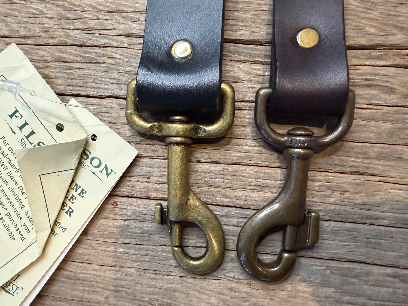 Filson Leather Shoulder Strap MADE IN USA Black Bridle Brass Adjustable Vintage