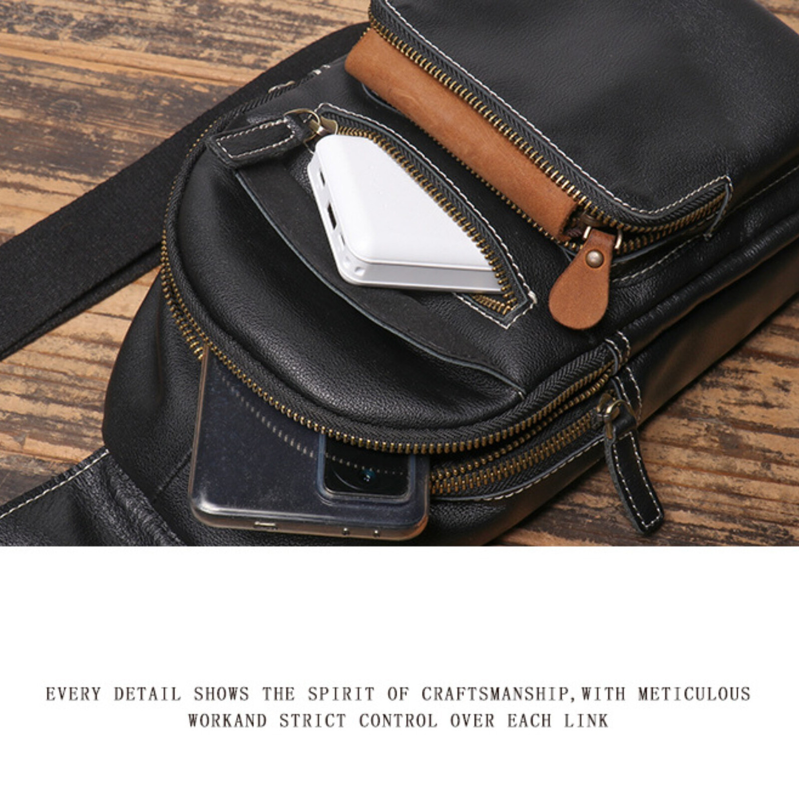 Men’s Leather Crossbody Sling Bag Chest Pack Shoulder Backpack Travel Black