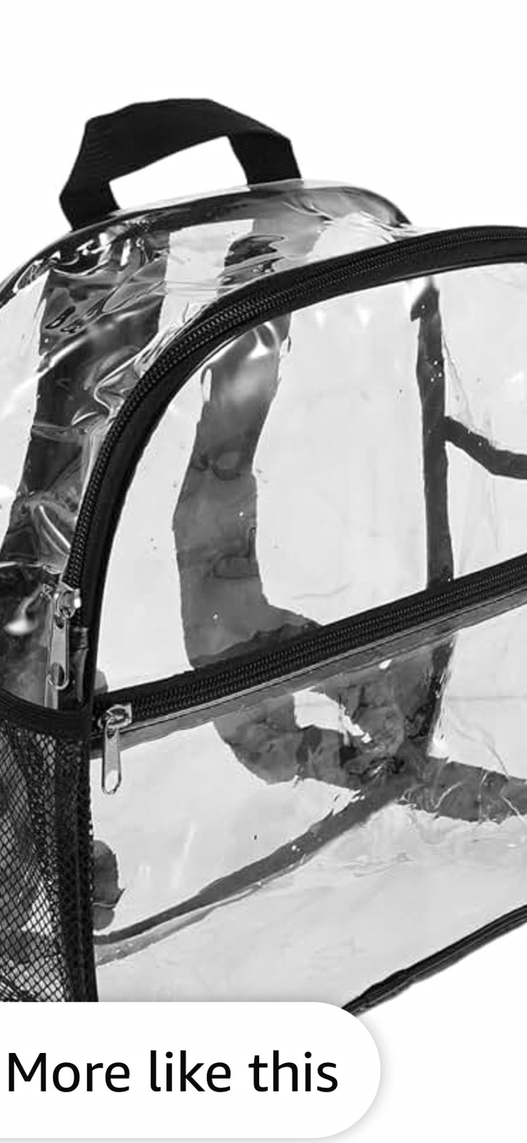 Clear/Black Backpack Zip Closure Adjustable Shoulder Straps Outer Pockets