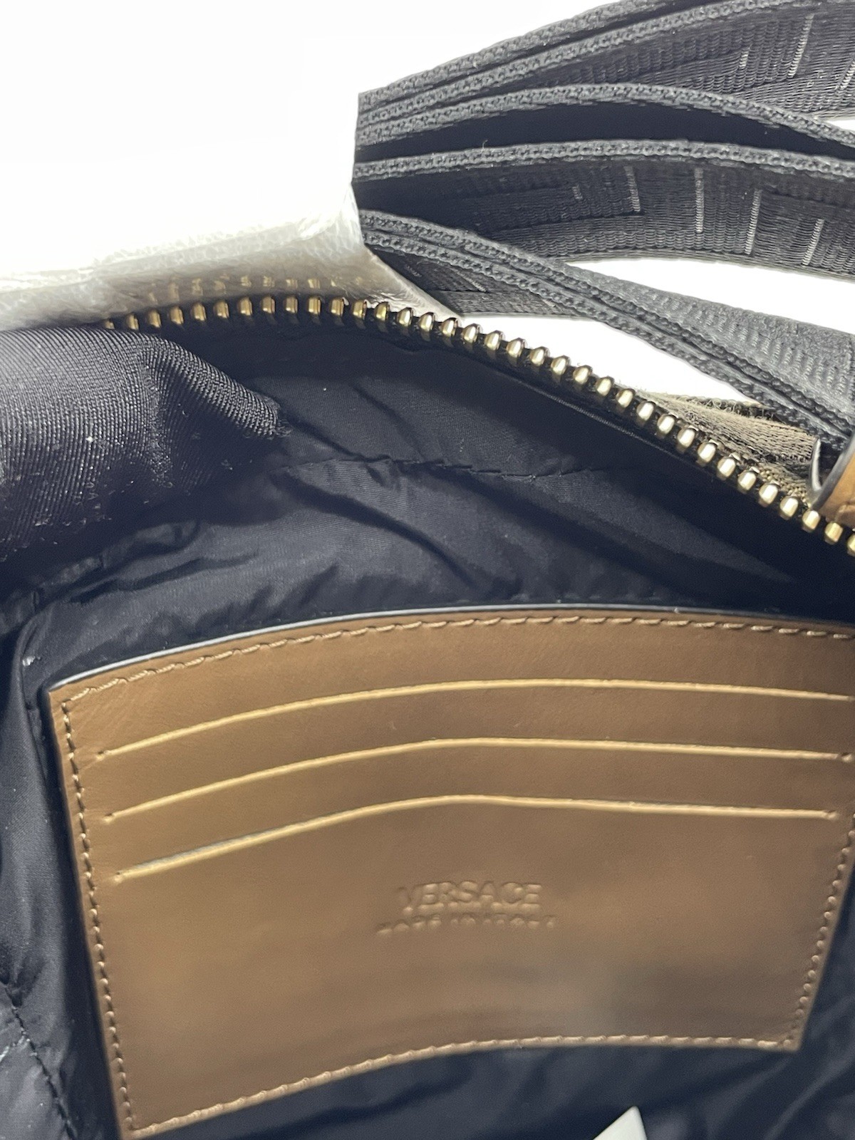 Versace Crossbody Canvas Fabric Allover Beige/brown $1200 Retail Authentic