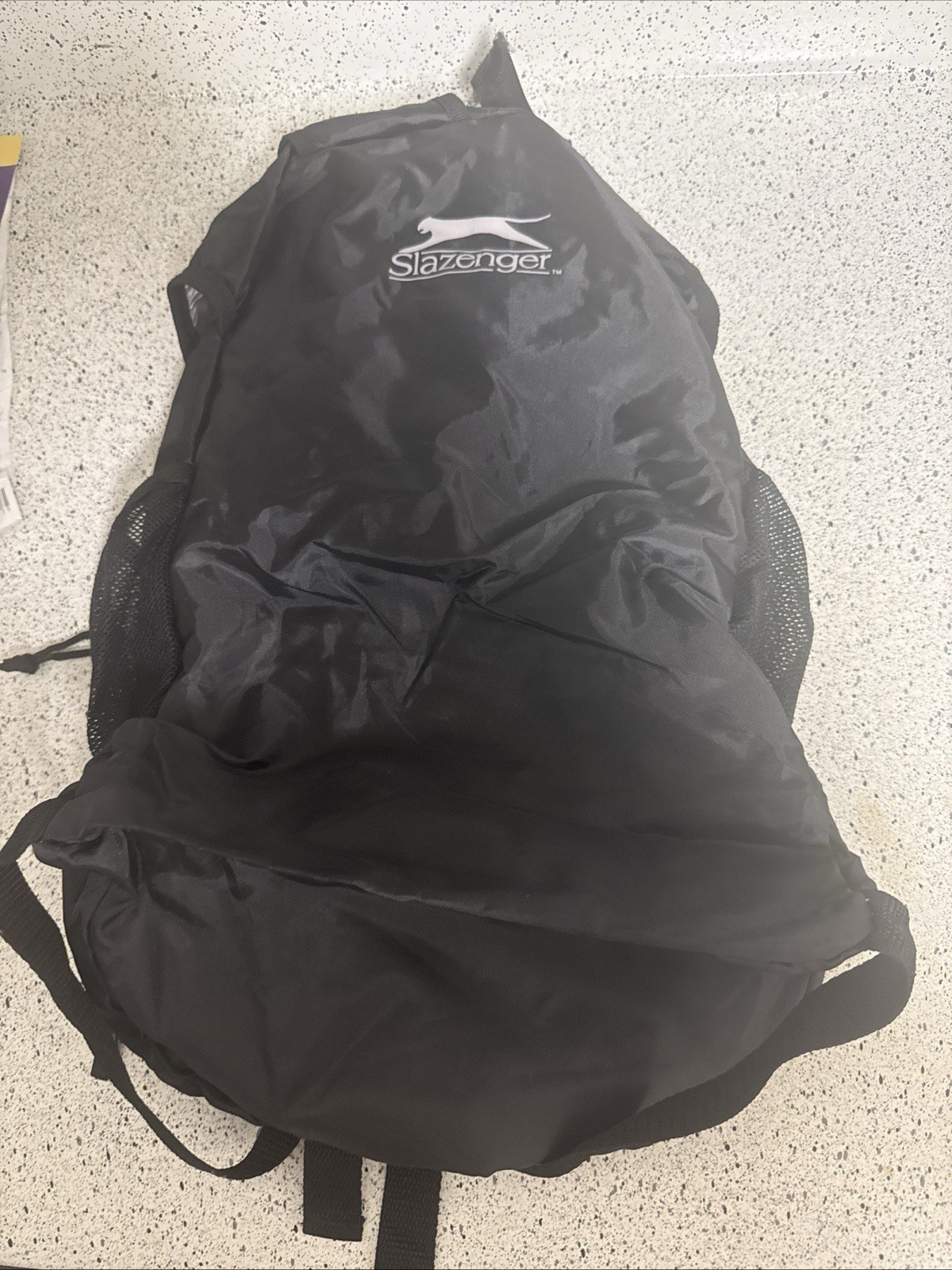 Slazenger Black Lightweight Sports Backpack Gym School Travel Bag Mesh Pockets