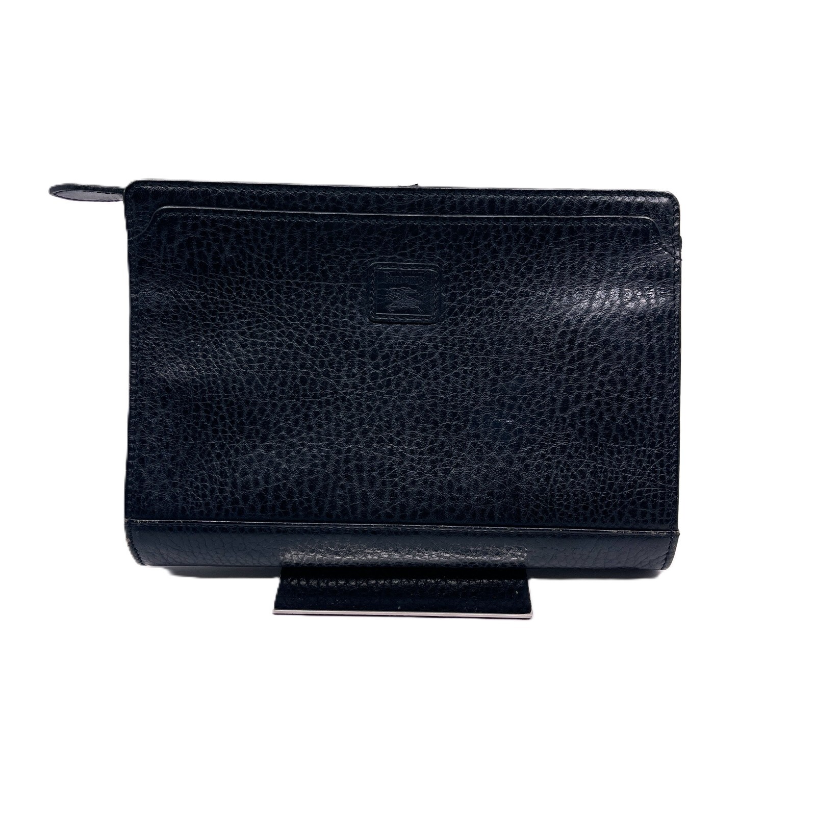 Burberry Black Leather Clutch Bag Check men’s Auth From Japan